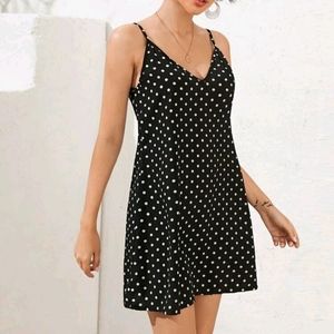 Black V-Neck polka dot dress